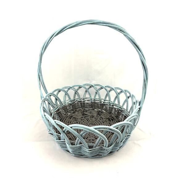 Light Blue Wicker Basket With Handle 16"x18" Vintage Cottagecore Home Decor - Picture 1 of 16